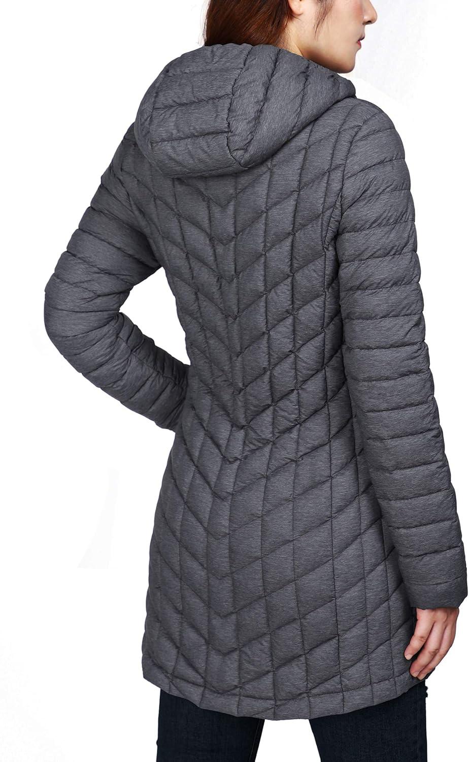 Outdoor Ventures Women’s Maryan Hooded Ultra Lightweight Warm Thermolite Long Puffer Coat(Dark Grey Marl(matte)-avg.32″ Mid Length)
