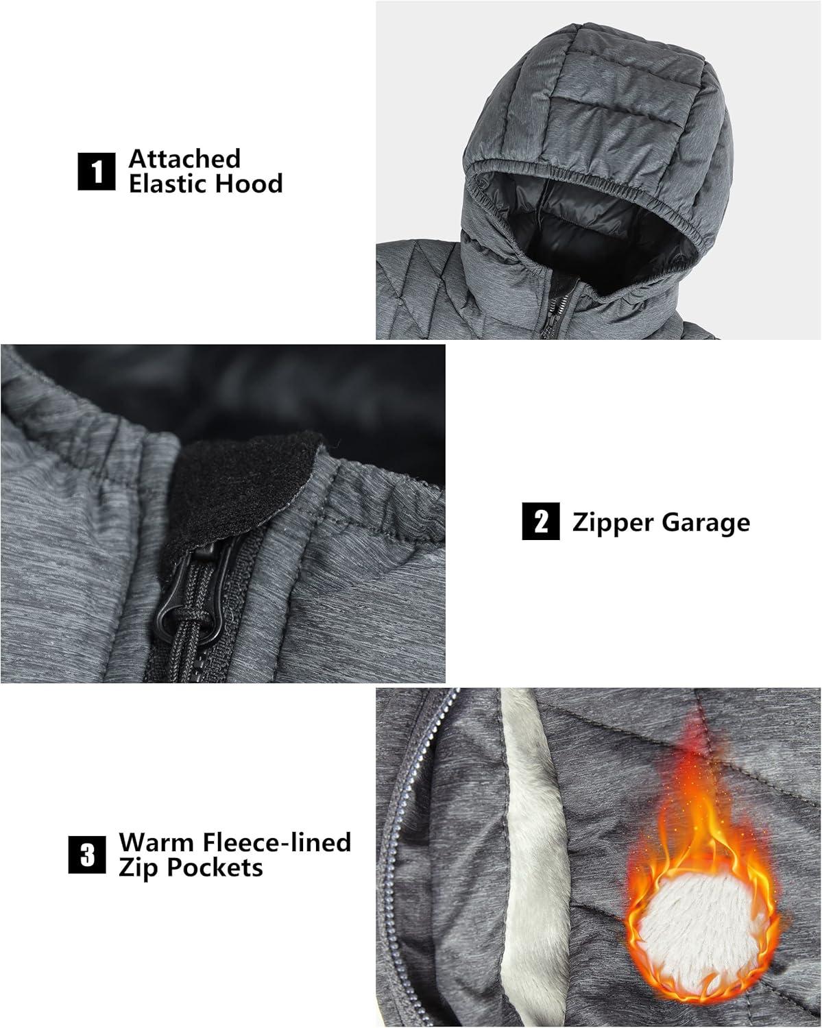 Outdoor Ventures Women’s Maryan Hooded Ultra Lightweight Warm Thermolite Long Puffer Coat(Dark Grey Marl(matte)-avg.32″ Mid Length)