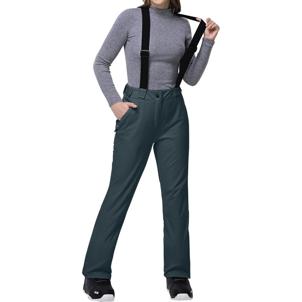 Outdoor Ventures Women’s Ski Snow Bib Pants Warm Insulated Waterproof Snowboard Softshell Pants with Detachable Bib(Dim Grey)