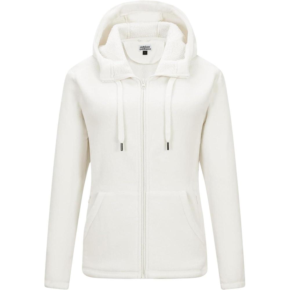 Outdoor Ventures Women’s Full Zip Hooded Fleece Jacket Coat with 6 Pockets, Warm Soft Polar Fleece Casual Hoodie Sweatshirt(Moonlight)