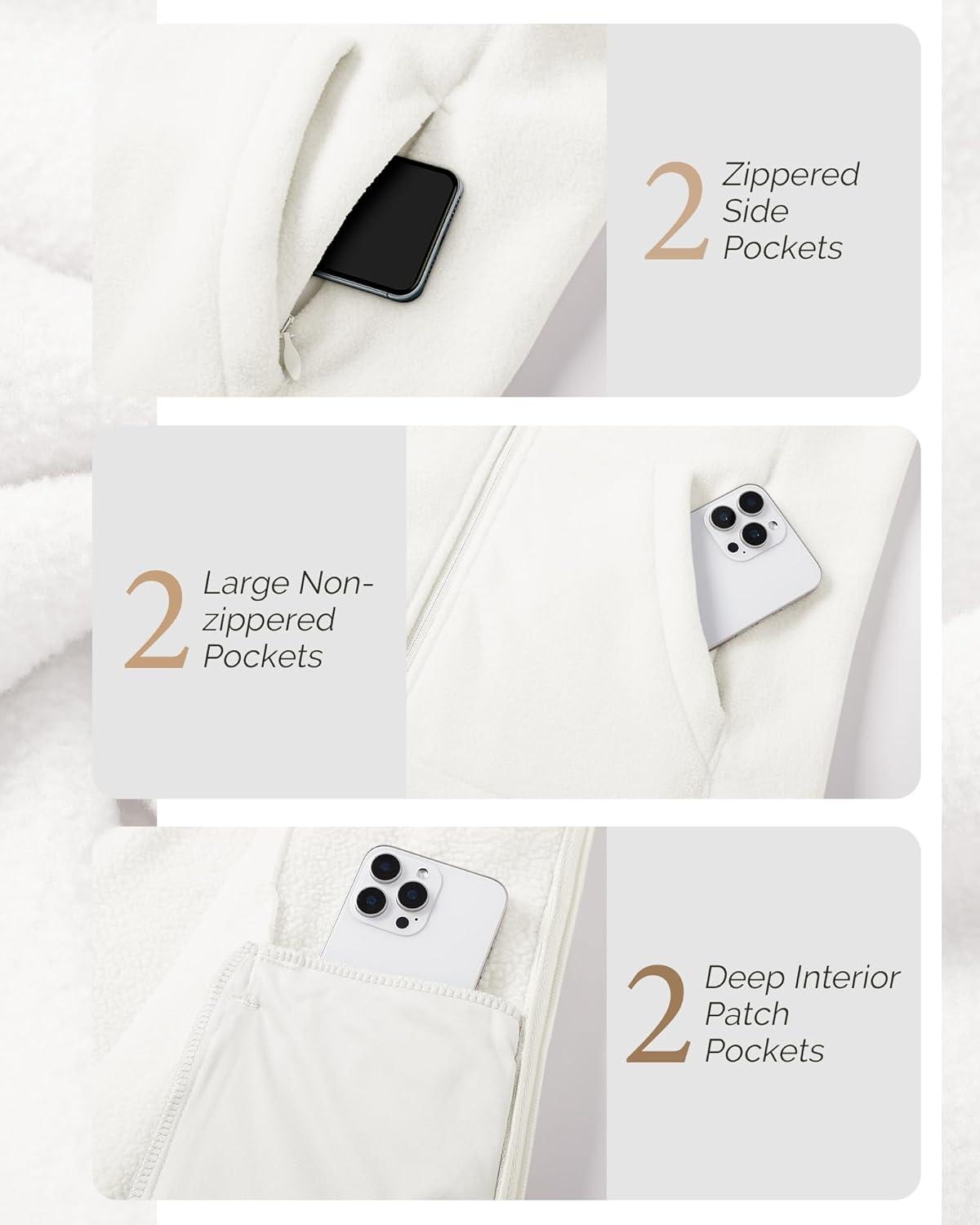 Outdoor Ventures Women’s Full Zip Hooded Fleece Jacket Coat with 6 Pockets, Warm Soft Polar Fleece Casual Hoodie Sweatshirt(Moonlight)