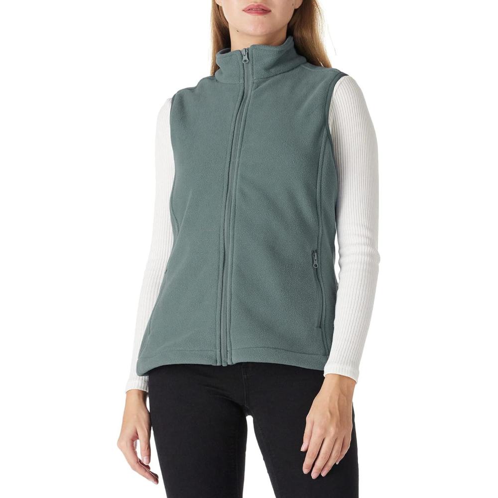 Outdoor Ventures Women’s Polar Fleece Zip Vest Outerwear with Pockets,Warm Sleeveless Coat Vest for Fall & Winter(Green Gray)