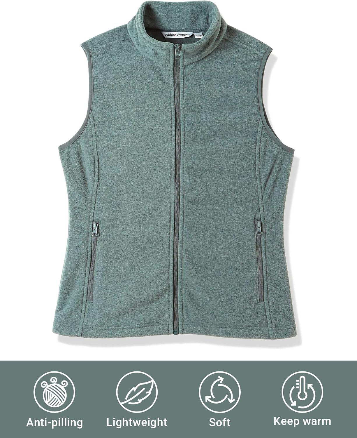 Outdoor Ventures Women’s Polar Fleece Zip Vest Outerwear with Pockets,Warm Sleeveless Coat Vest for Fall & Winter(Green Gray)