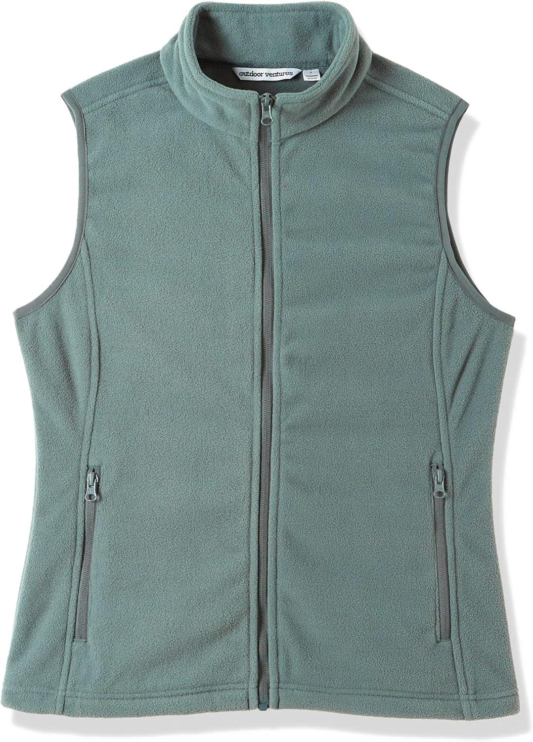 Outdoor Ventures Women’s Polar Fleece Zip Vest Outerwear with Pockets,Warm Sleeveless Coat Vest for Fall & Winter(Green Gray)