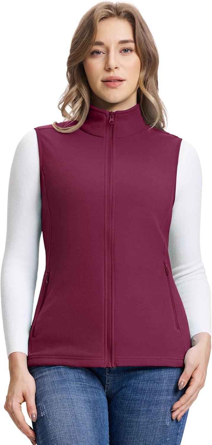 Outdoor Ventures Women’s Fleece Vest, Zip Up Lightweight Soft Running Vest Outerwear Sleeveless with Pockets(Wine)