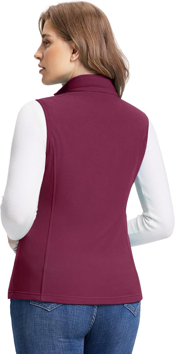 Outdoor Ventures Women’s Fleece Vest, Zip Up Lightweight Soft Running Vest Outerwear Sleeveless with Pockets(Wine)