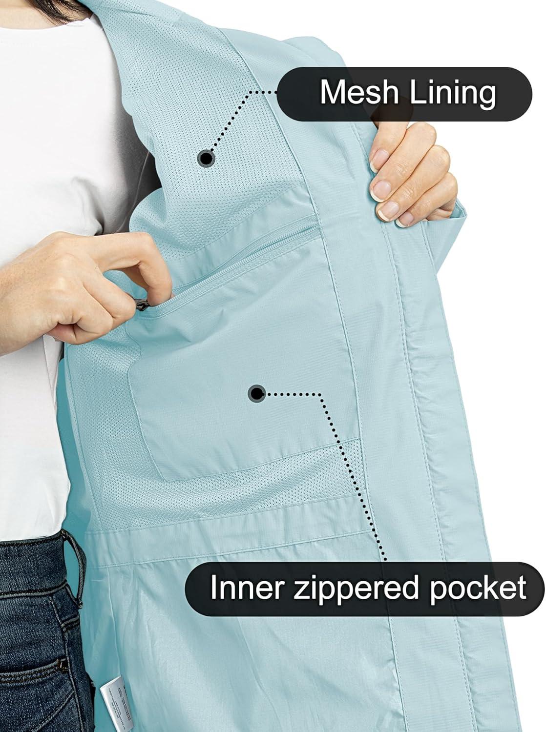 Outdoor Ventures Packable Rain Jacket Women Lightweight Waterproof Raincoat with Hood Cycling Bike Jacket(Mint Blue)