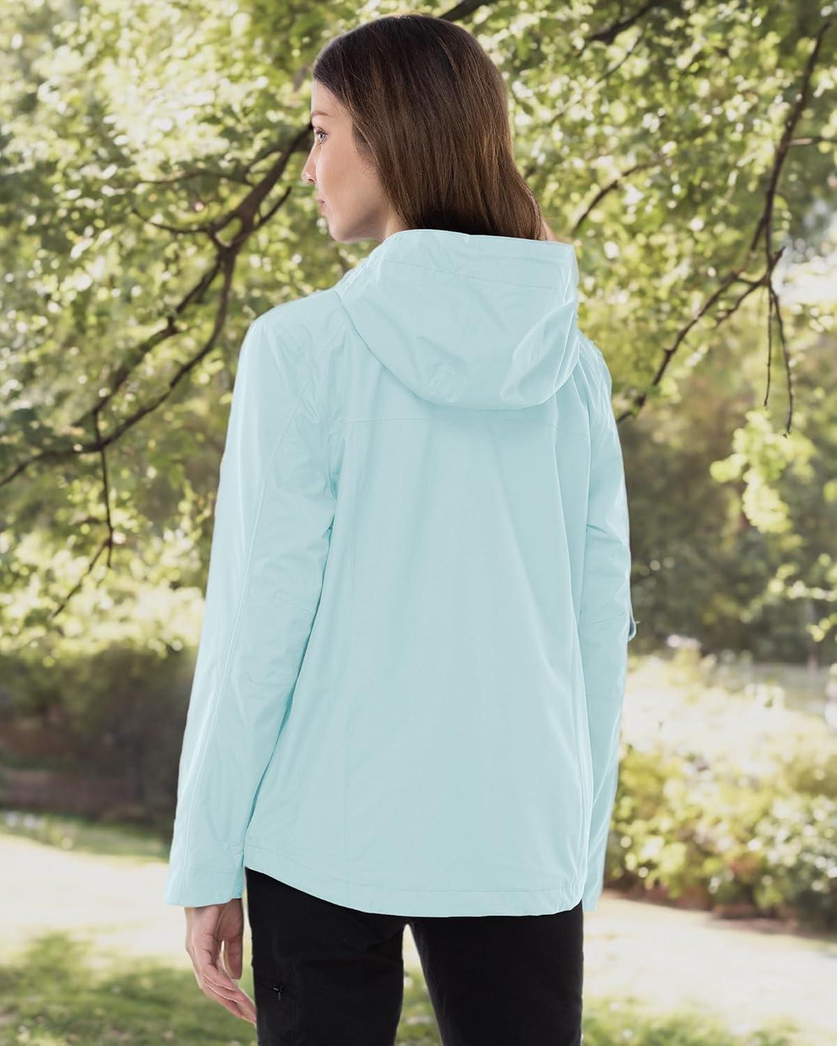Outdoor Ventures Packable Rain Jacket Women Lightweight Waterproof Raincoat with Hood Cycling Bike Jacket(Mint Blue)