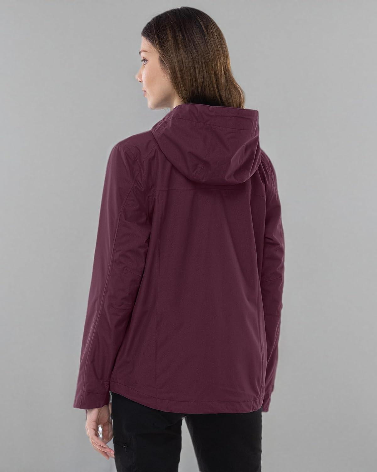 Outdoor Ventures Packable Rain Jacket Women Lightweight Waterproof Raincoat with Hood Cycling Bike Jacket(Wine Red)