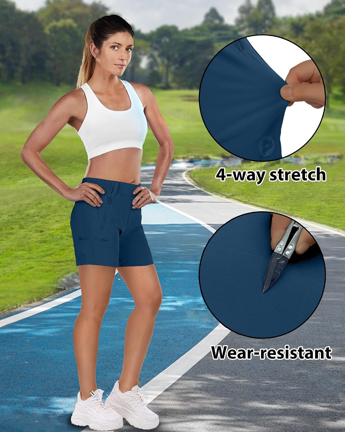 Outdoor Ventures Women’s Hiking Shorts 5 Inch Golf Stretch Quick Dry Cargo(Dark Blue)