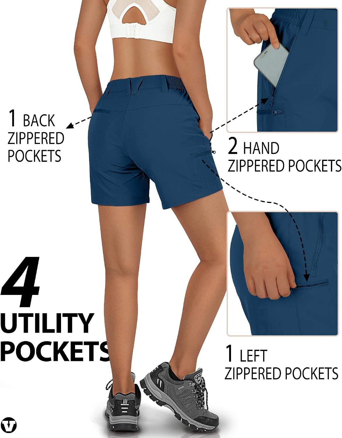 Outdoor Ventures Women’s Hiking Shorts 5 Inch Golf Stretch Quick Dry Cargo(Dark Blue)
