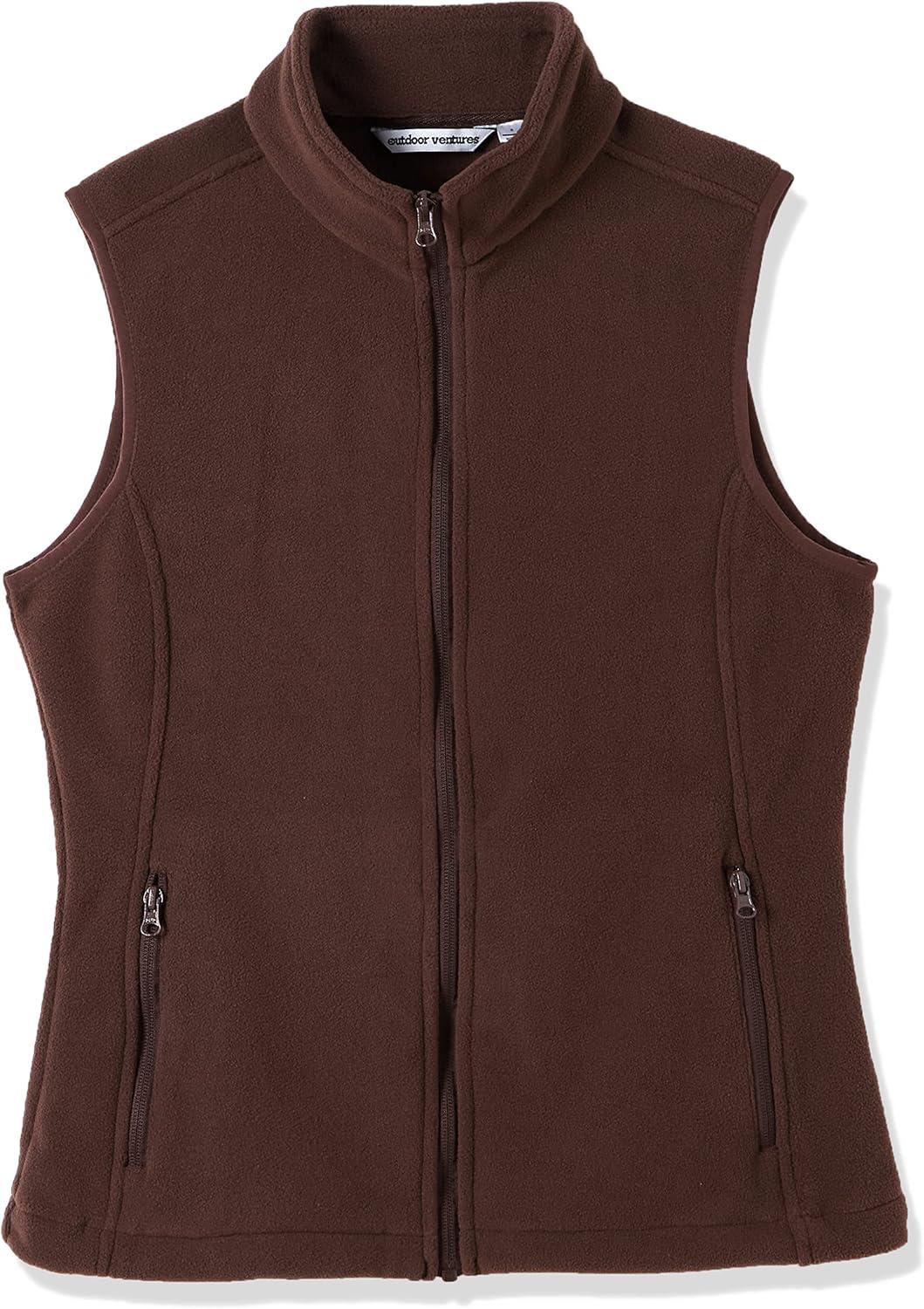 Outdoor Ventures Women’s Polar Fleece Zip Vest Outerwear with Pockets,Warm Sleeveless Coat Vest for Fall & Winter(Chocolate)