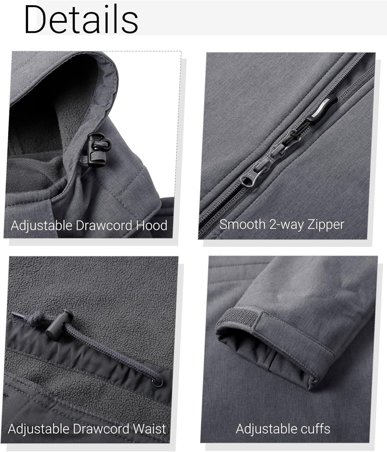 Outdoor Ventures Women’s Softshell Jacket with Removable Hood Fleece Lined Windbreaker Insulated Long Warm Rain Jacket(Mid Grey)