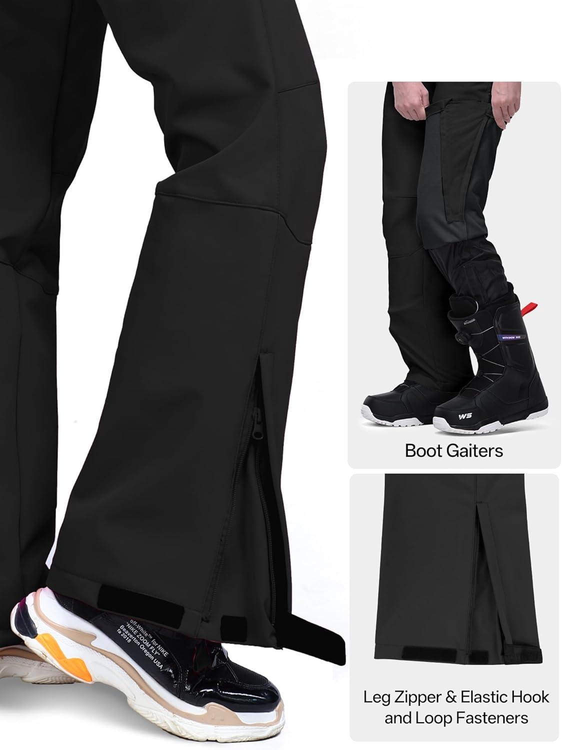 Outdoor Ventures Women’s Ski Snow Bib Pants Warm Insulated Waterproof Snowboard Softshell Pants with Detachable Bib(Black)