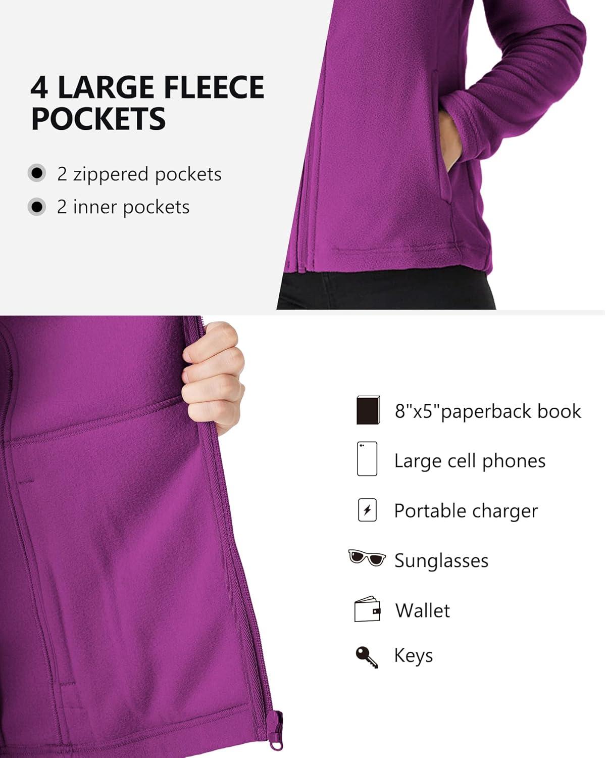 Outdoor Ventures Women’s Lightweight Warm Zip Up Long-Sleeve Soft Polar Fleece Jacket for Fall Winter(Purple)
