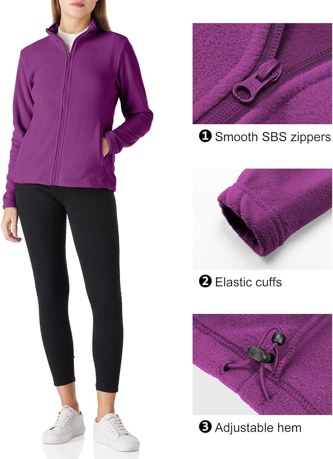 Outdoor Ventures Women’s Lightweight Warm Zip Up Long-Sleeve Soft Polar Fleece Jacket for Fall Winter(Purple)