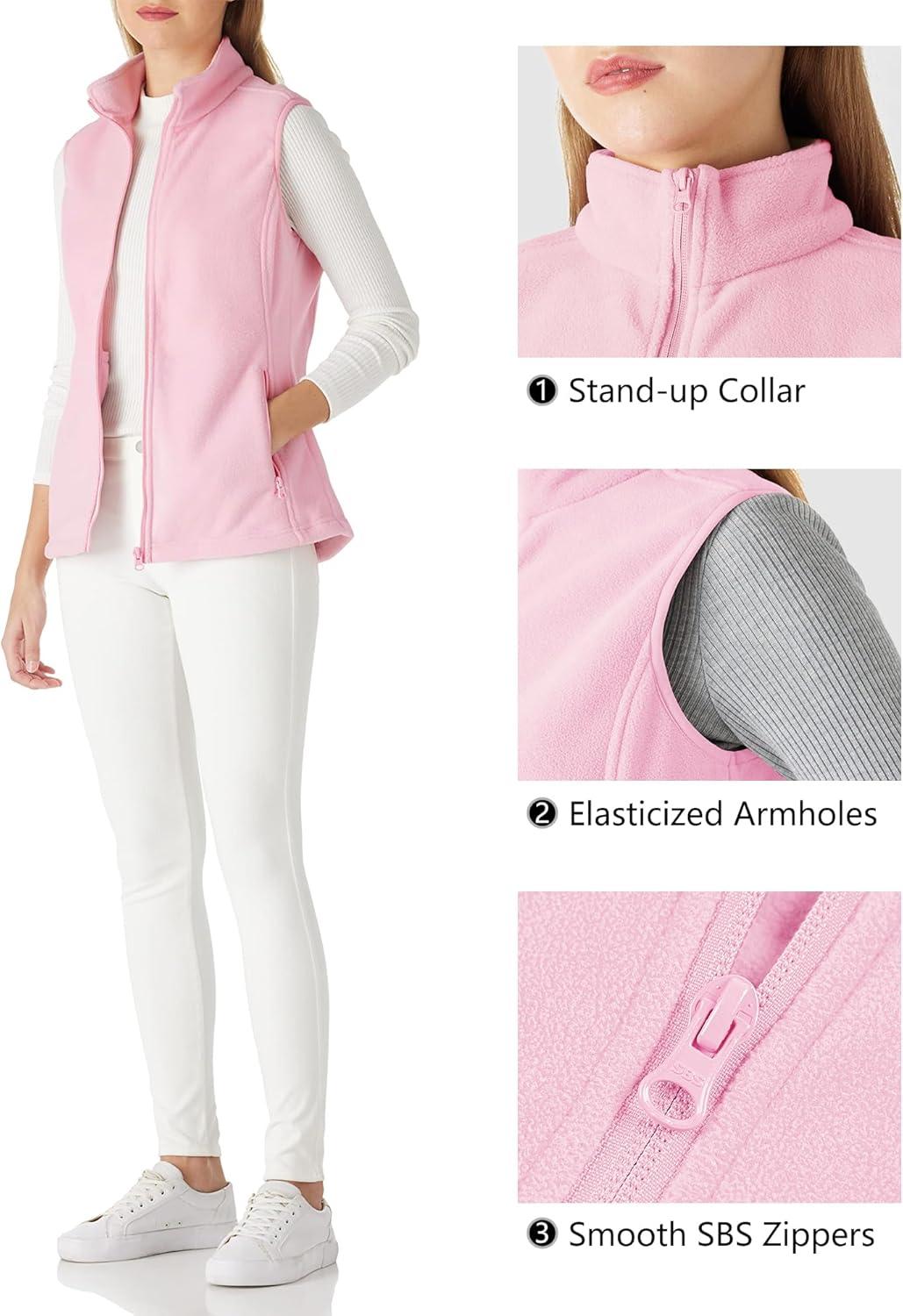 Outdoor Ventures Women’s Polar Fleece Zip Vest Outerwear with Pockets,Warm Sleeveless Coat Vest for Fall & Winter(Pink)