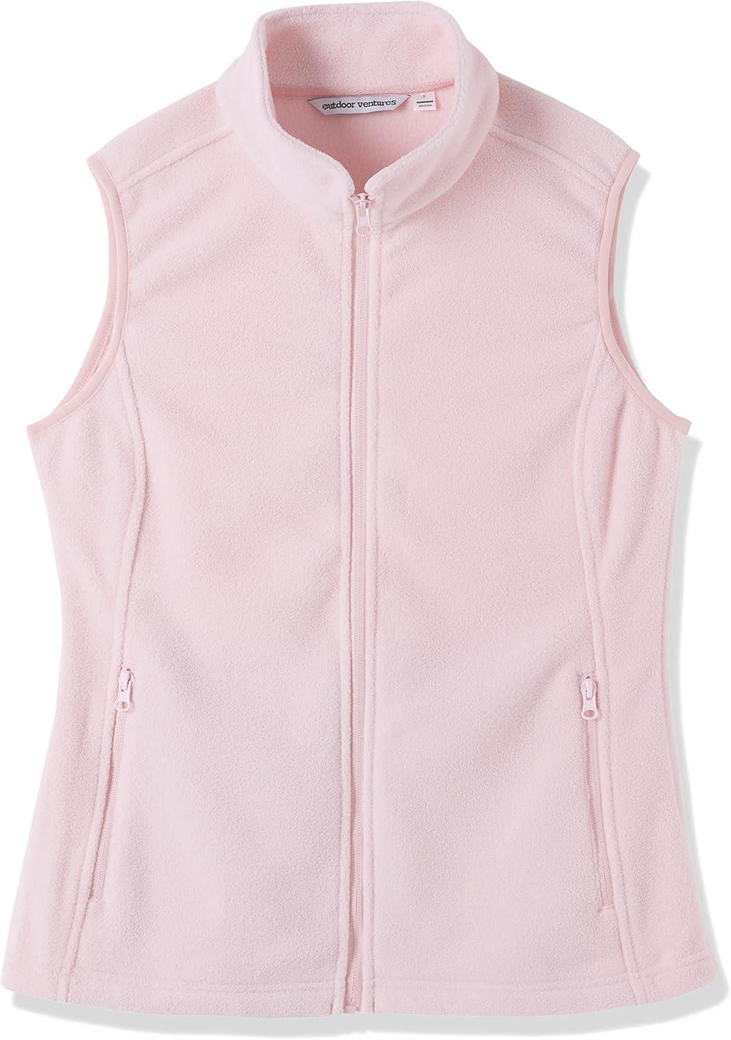 Outdoor Ventures Women’s Polar Fleece Zip Vest Outerwear with Pockets,Warm Sleeveless Coat Vest for Fall & Winter(Pink)