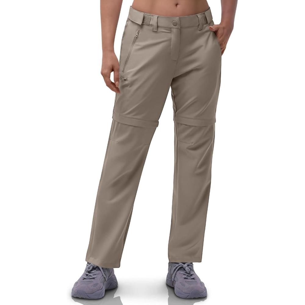 Outdoor Ventures Women’s Convertible Pants, Quick Dry Hiking Zip-Off Pants, Stretch Lightweight Cargo Pants(Fossil)