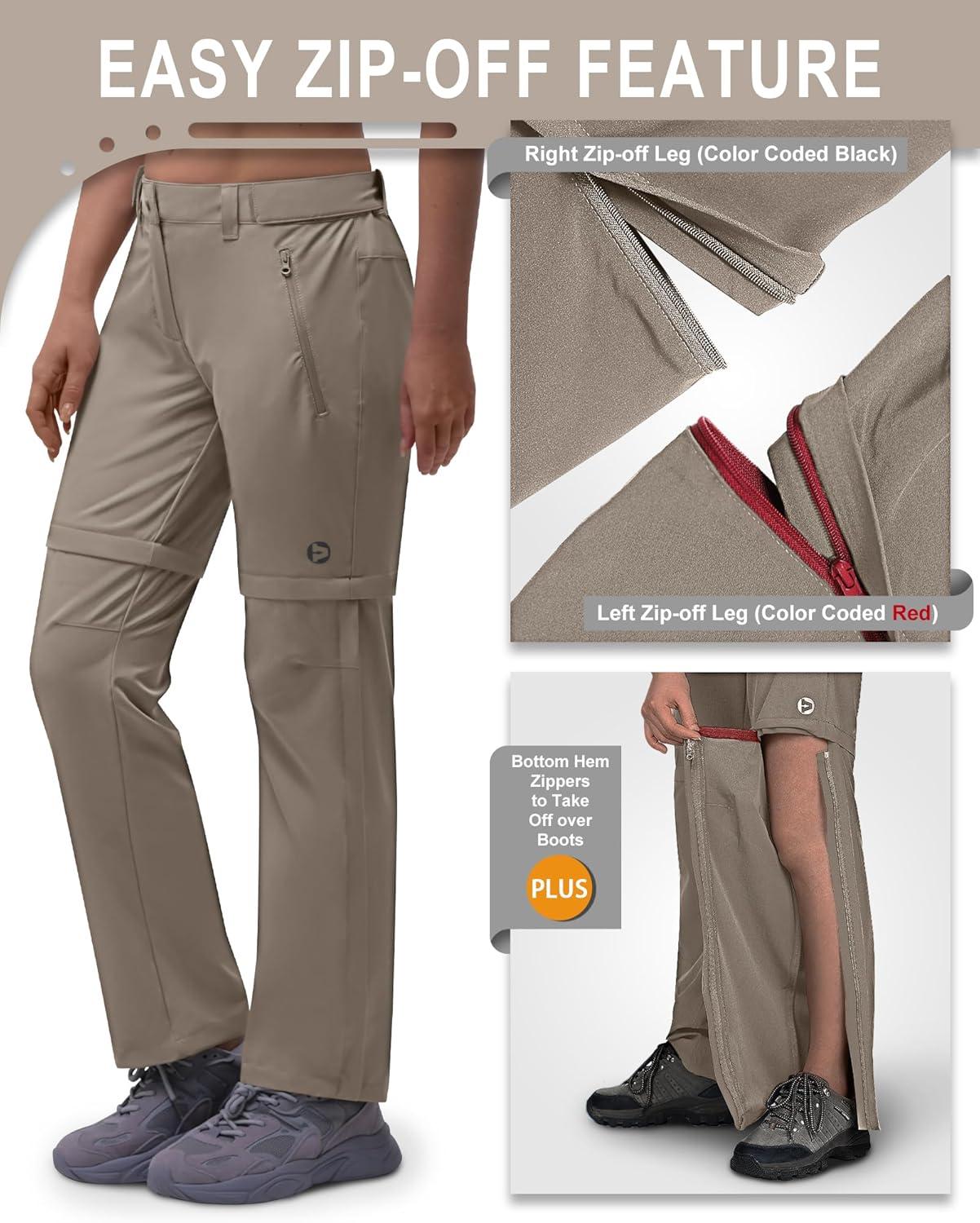 Outdoor Ventures Women’s Convertible Pants, Quick Dry Hiking Zip-Off Pants, Stretch Lightweight Cargo Pants(Fossil)