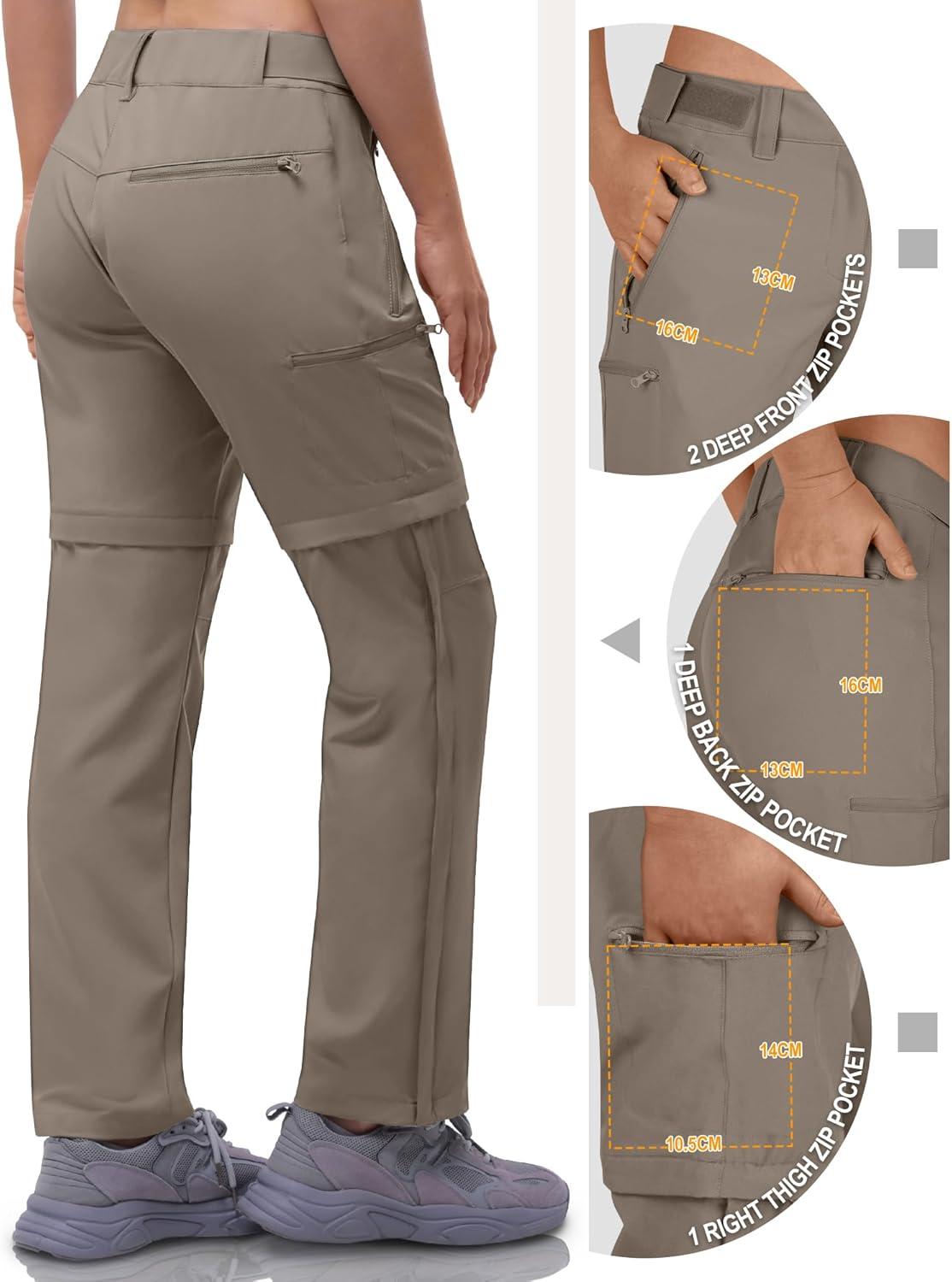 Outdoor Ventures Women’s Convertible Pants, Quick Dry Hiking Zip-Off Pants, Stretch Lightweight Cargo Pants(Fossil)