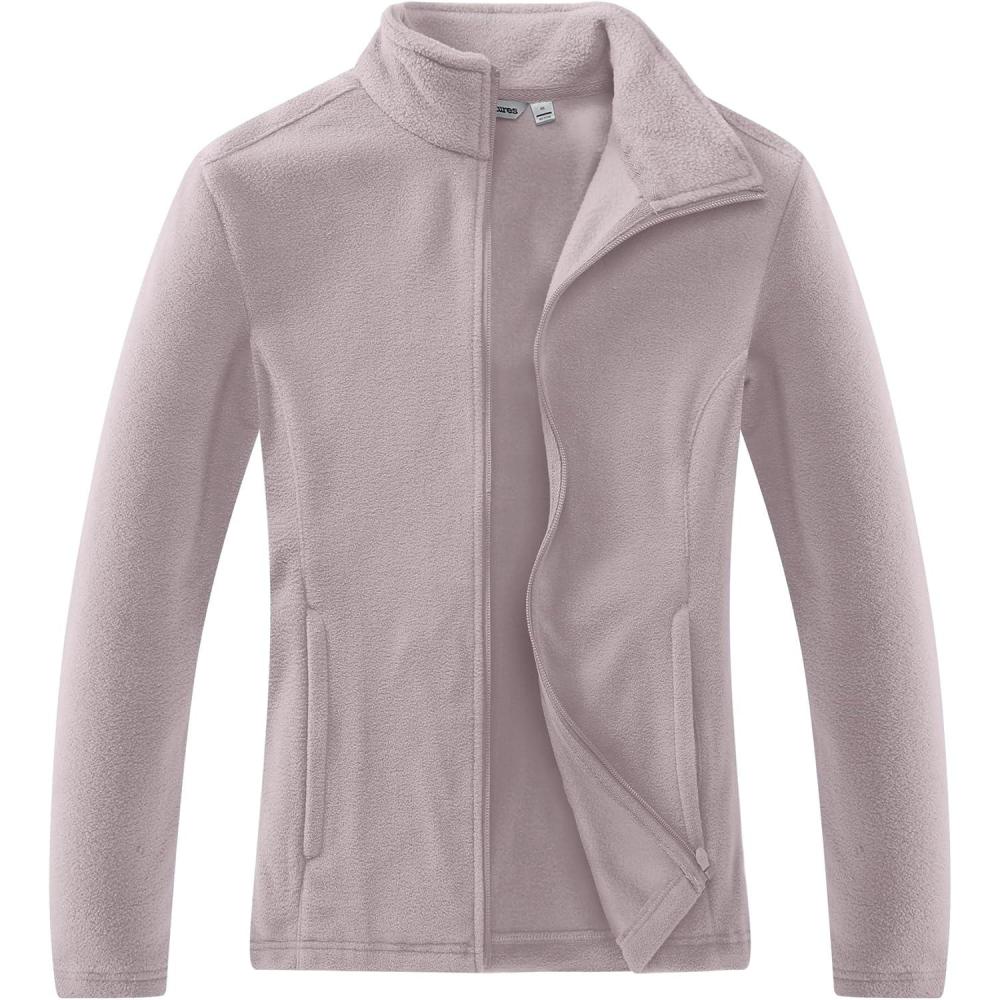 Outdoor Ventures Women’s Lightweight Warm Zip Up Long-Sleeve Soft Polar Fleece Jacket for Fall Winter(Pinkish Gray)