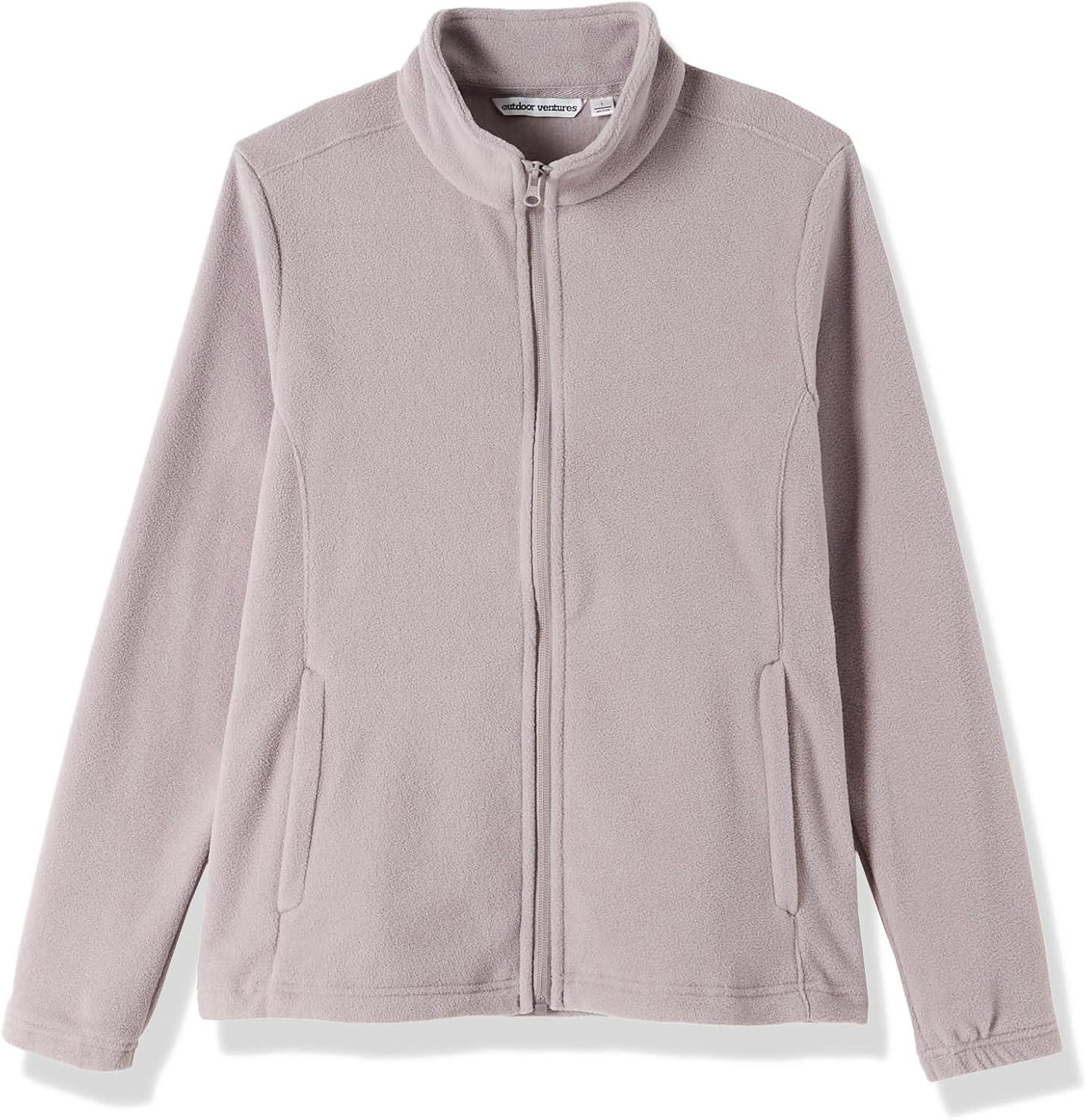 Outdoor Ventures Women’s Lightweight Warm Zip Up Long-Sleeve Soft Polar Fleece Jacket for Fall Winter(Pinkish Gray)