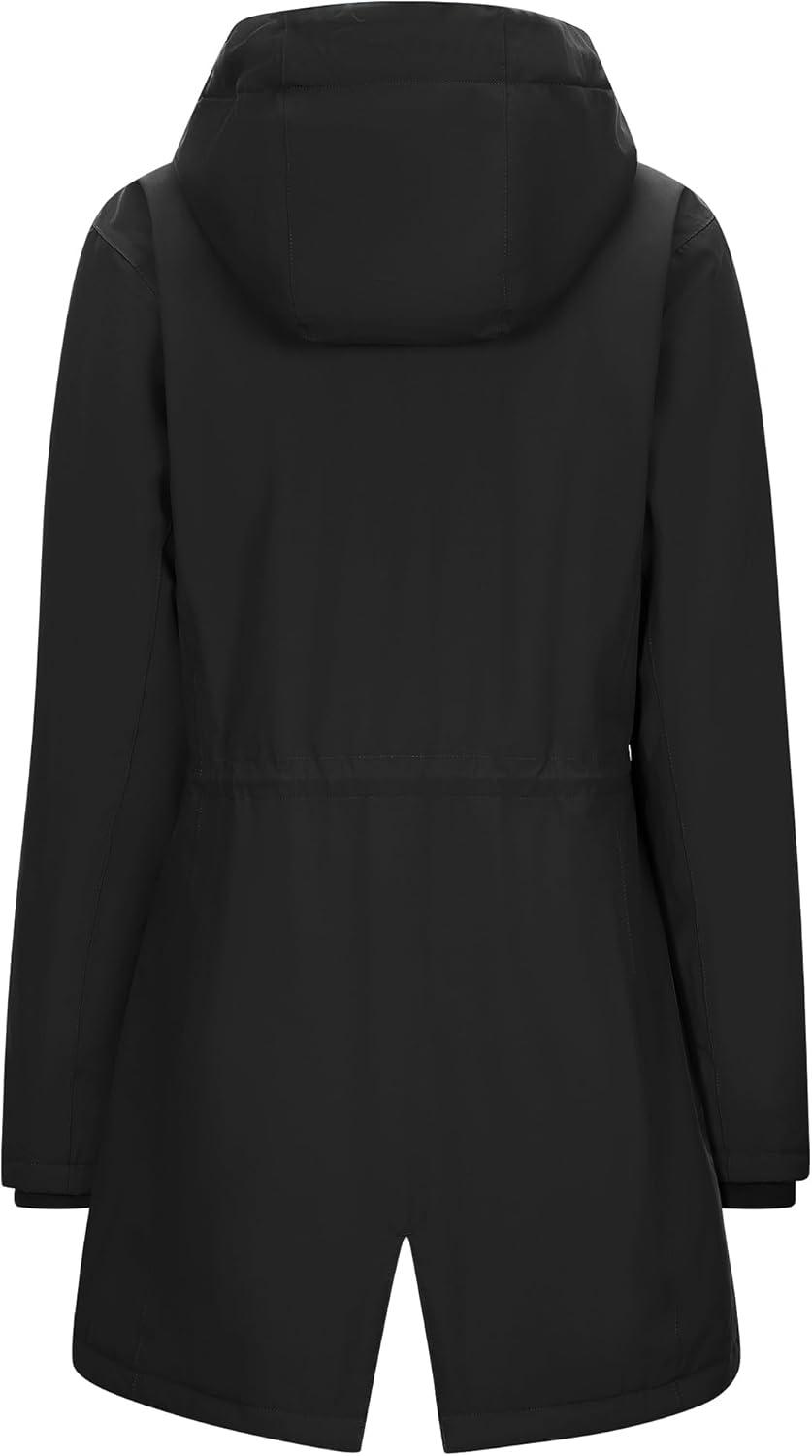 Outdoor Ventures Women’s Waterproof Fleece Lined Winter Coat Parka Removable Hood Warm Long Insulated Thicken Puffer Jacket(Black)