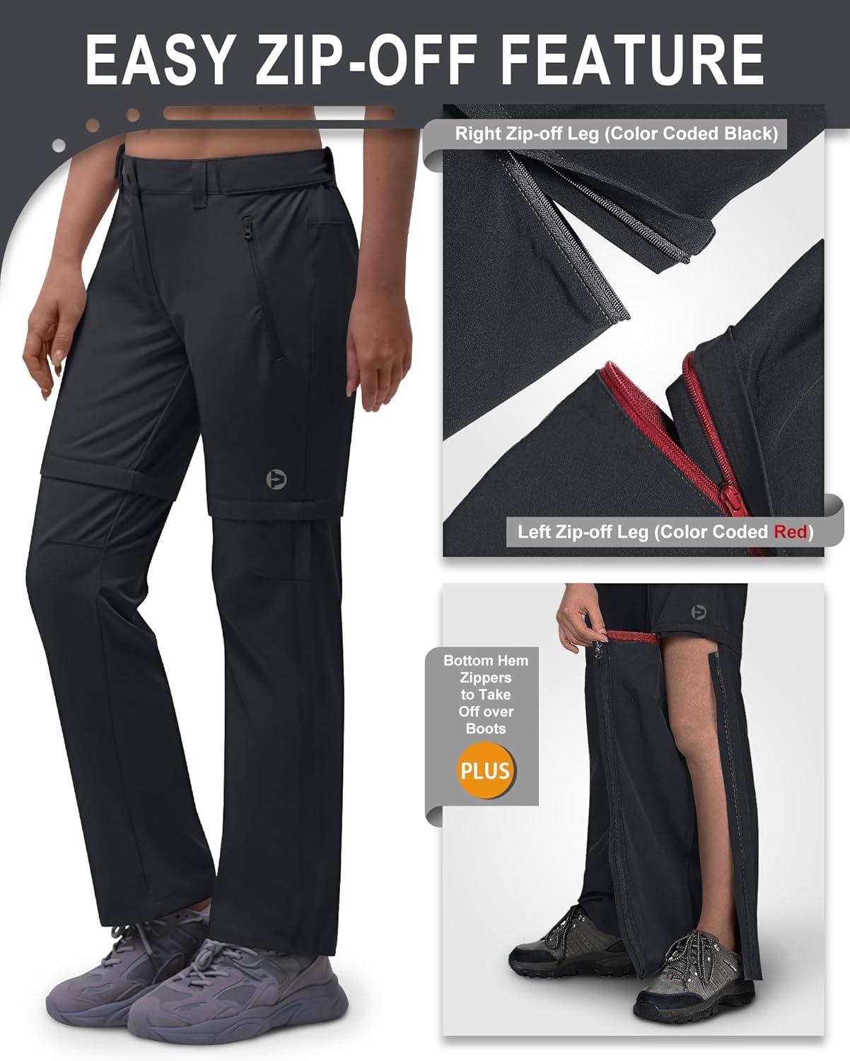 Outdoor Ventures Women’s Convertible Pants, Quick Dry Hiking Zip-Off Pants, Stretch Lightweight Cargo Pants(Black)