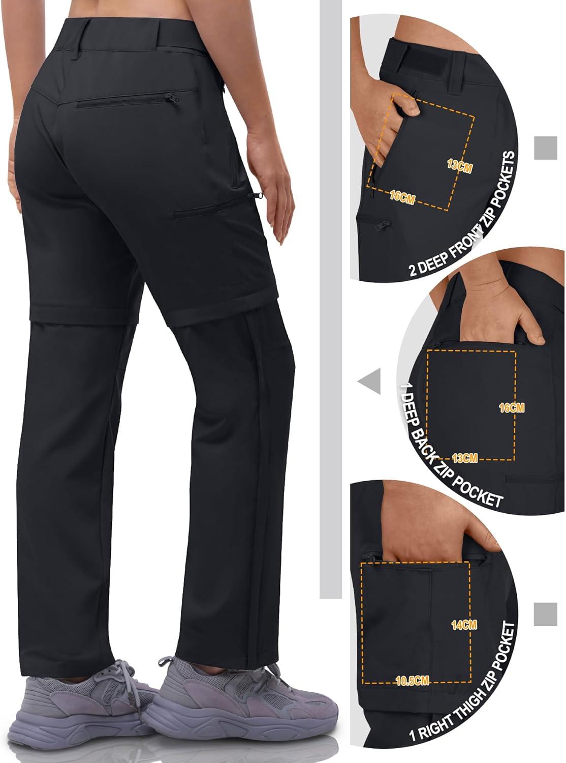 Outdoor Ventures Women’s Convertible Pants, Quick Dry Hiking Zip-Off Pants, Stretch Lightweight Cargo Pants(Black)