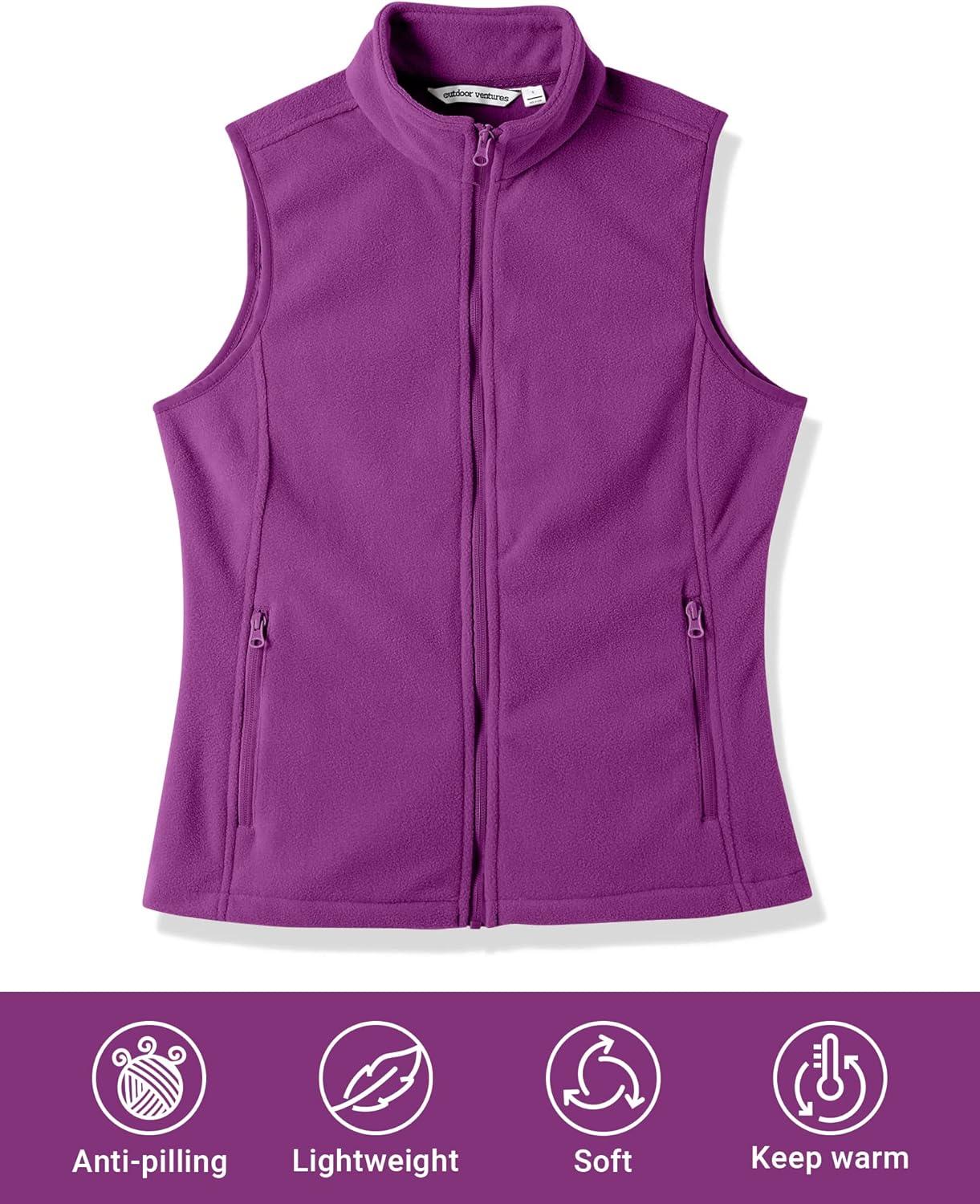 Outdoor Ventures Women’s Polar Fleece Zip Vest Outerwear with Pockets,Warm Sleeveless Coat Vest for Fall & Winter(Dark Raspberry)