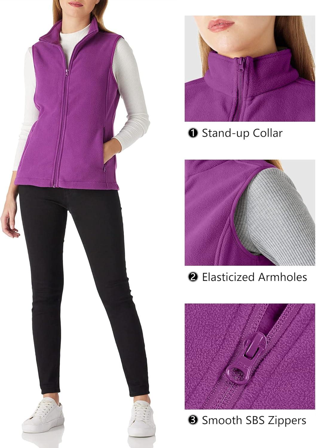 Outdoor Ventures Women’s Polar Fleece Zip Vest Outerwear with Pockets,Warm Sleeveless Coat Vest for Fall & Winter(Dark Raspberry)