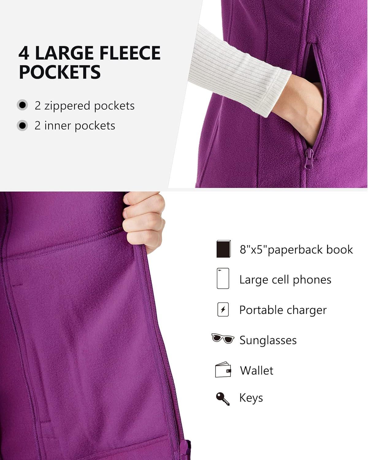 Outdoor Ventures Women’s Polar Fleece Zip Vest Outerwear with Pockets,Warm Sleeveless Coat Vest for Fall & Winter(Dark Raspberry)