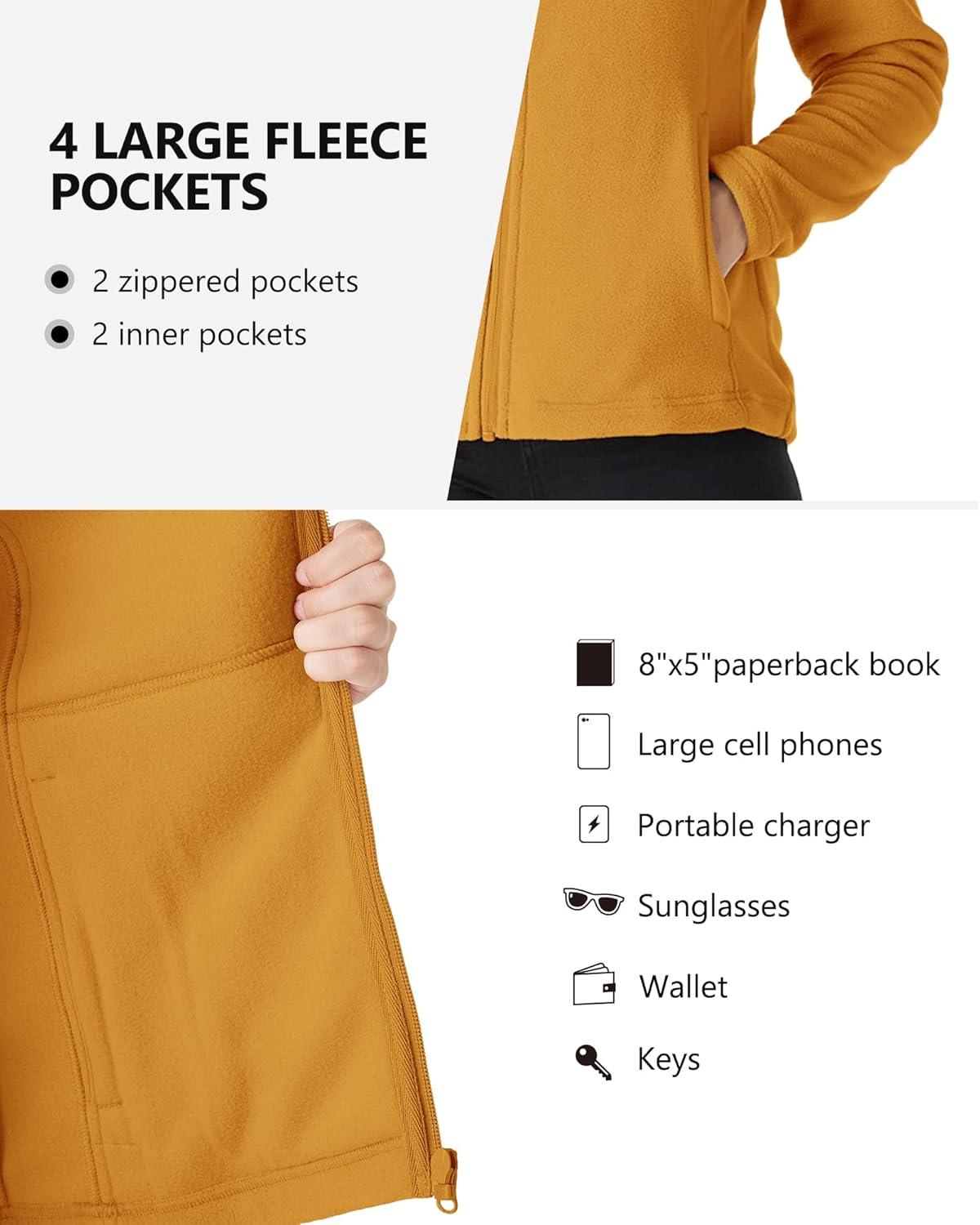 Outdoor Ventures Women’s Lightweight Warm Zip Up Long-Sleeve Soft Polar Fleece Jacket for Fall Winter(Ginger)