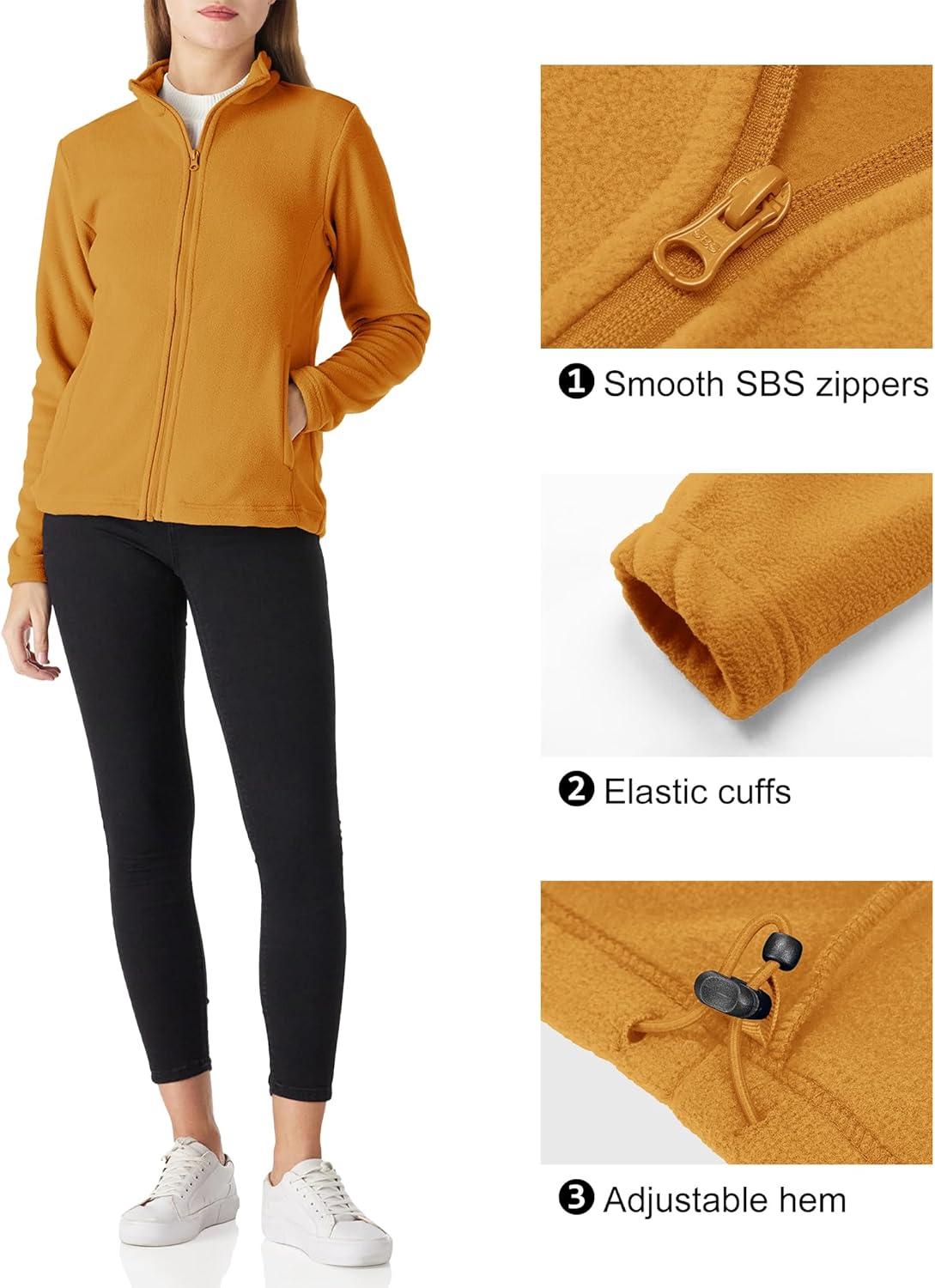 Outdoor Ventures Women’s Lightweight Warm Zip Up Long-Sleeve Soft Polar Fleece Jacket for Fall Winter(Ginger)