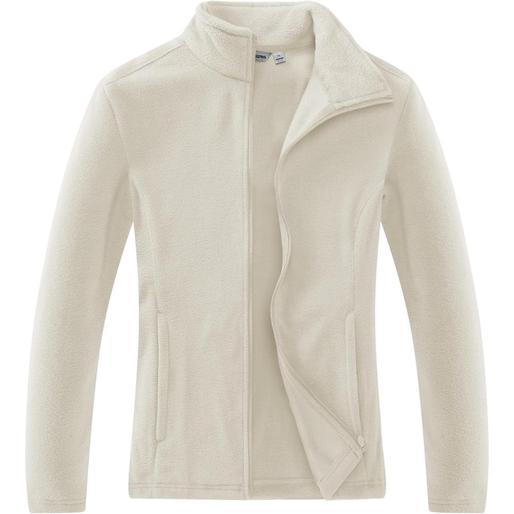 Outdoor Ventures Women’s Lightweight Warm Zip Up Long-Sleeve Soft Polar Fleece Jacket for Fall Winter(Moonlight)
