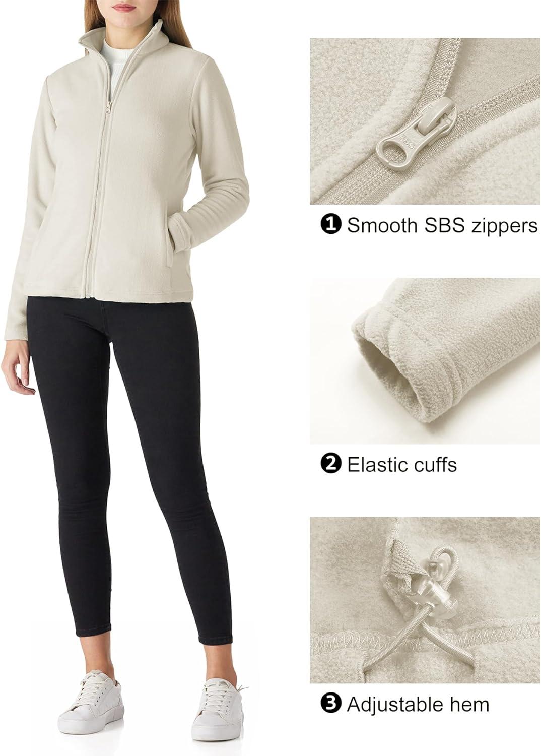 Outdoor Ventures Women’s Lightweight Warm Zip Up Long-Sleeve Soft Polar Fleece Jacket for Fall Winter(Moonlight)