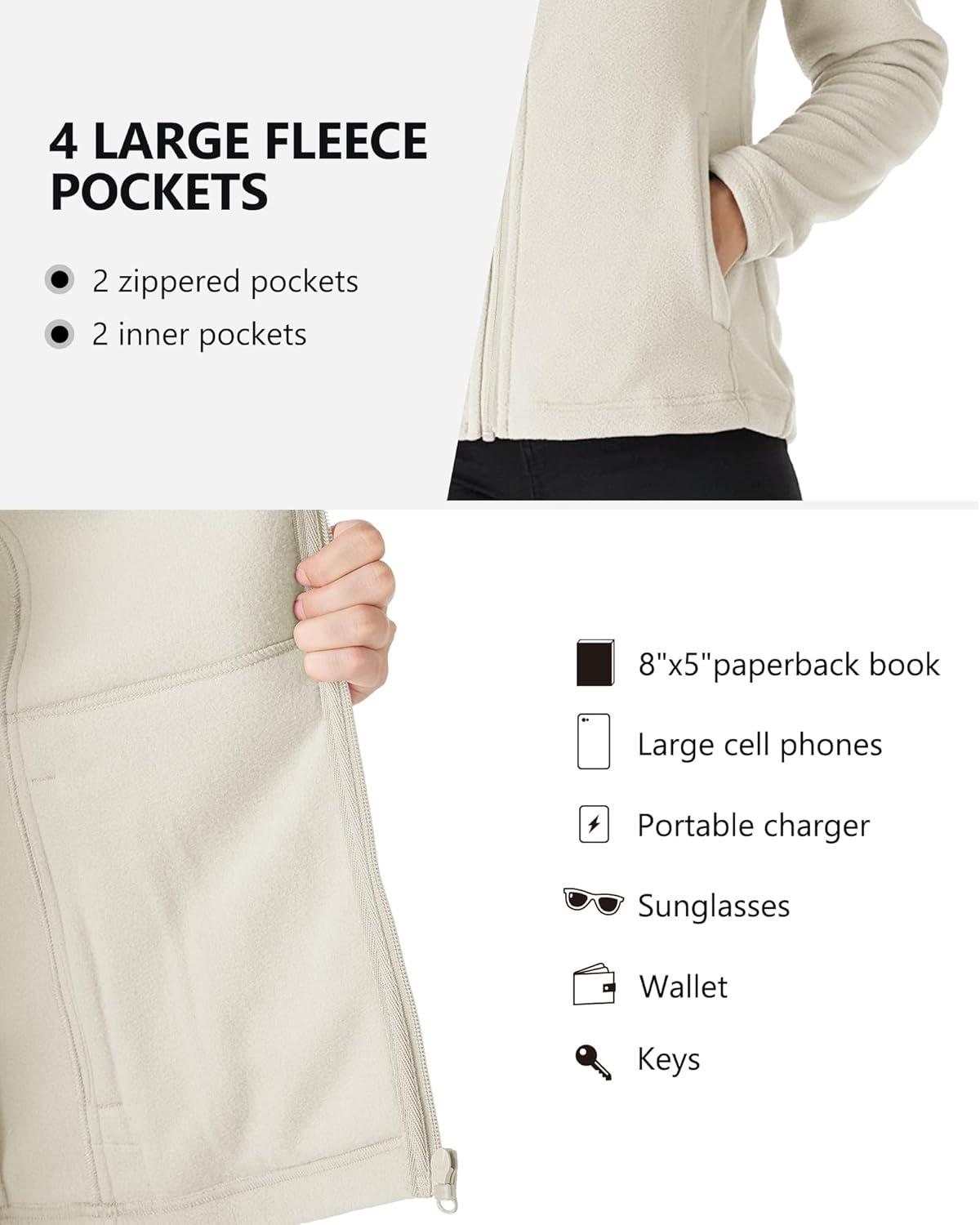 Outdoor Ventures Women’s Lightweight Warm Zip Up Long-Sleeve Soft Polar Fleece Jacket for Fall Winter(Moonlight)