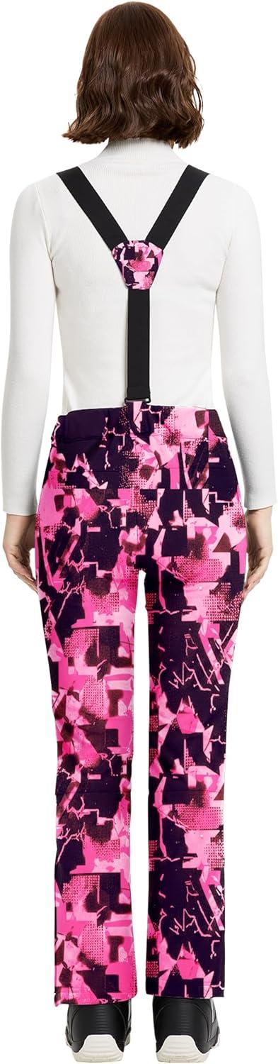 Outdoor Ventures Women’s Ski Snow Bib Pants Warm Insulated Waterproof Snowboard Softshell Pants with Detachable Bib(Rose Melange)