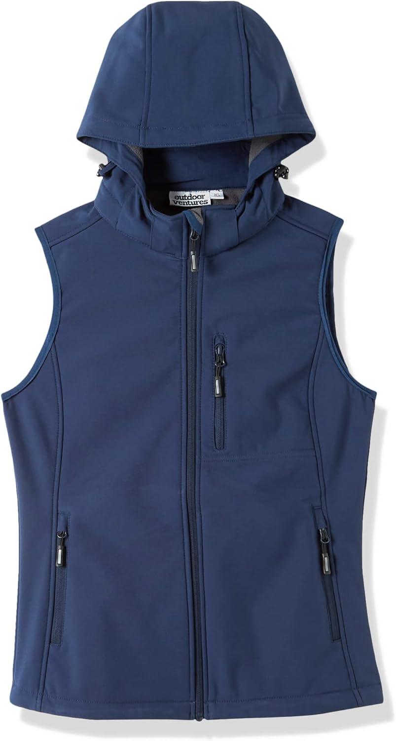 Outdoor Ventures Women’s Hooded Lightweight Softshell Vest, Windproof Fleece Lined Sleeveless Jacket for Golf Running Travel(Blue)