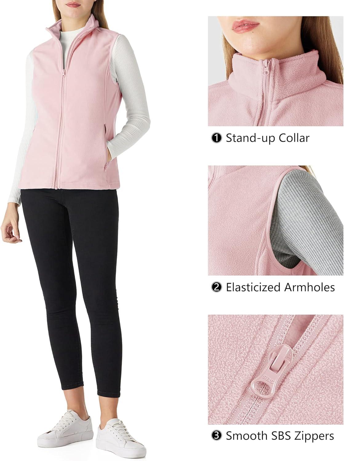 Outdoor Ventures Women’s Fleece Vest, Zip Up Lightweight Soft Running Vest Outerwear Sleeveless with Pockets(Pink)