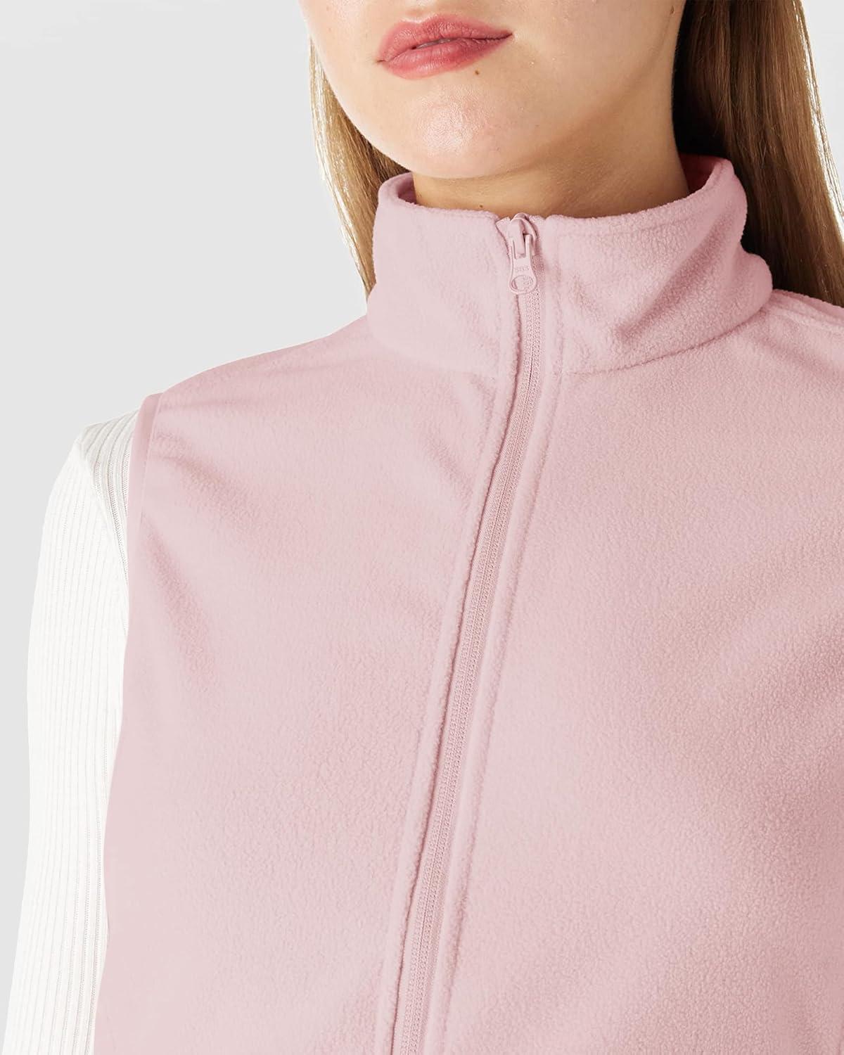 Outdoor Ventures Women’s Fleece Vest, Zip Up Lightweight Soft Running Vest Outerwear Sleeveless with Pockets(Pink)