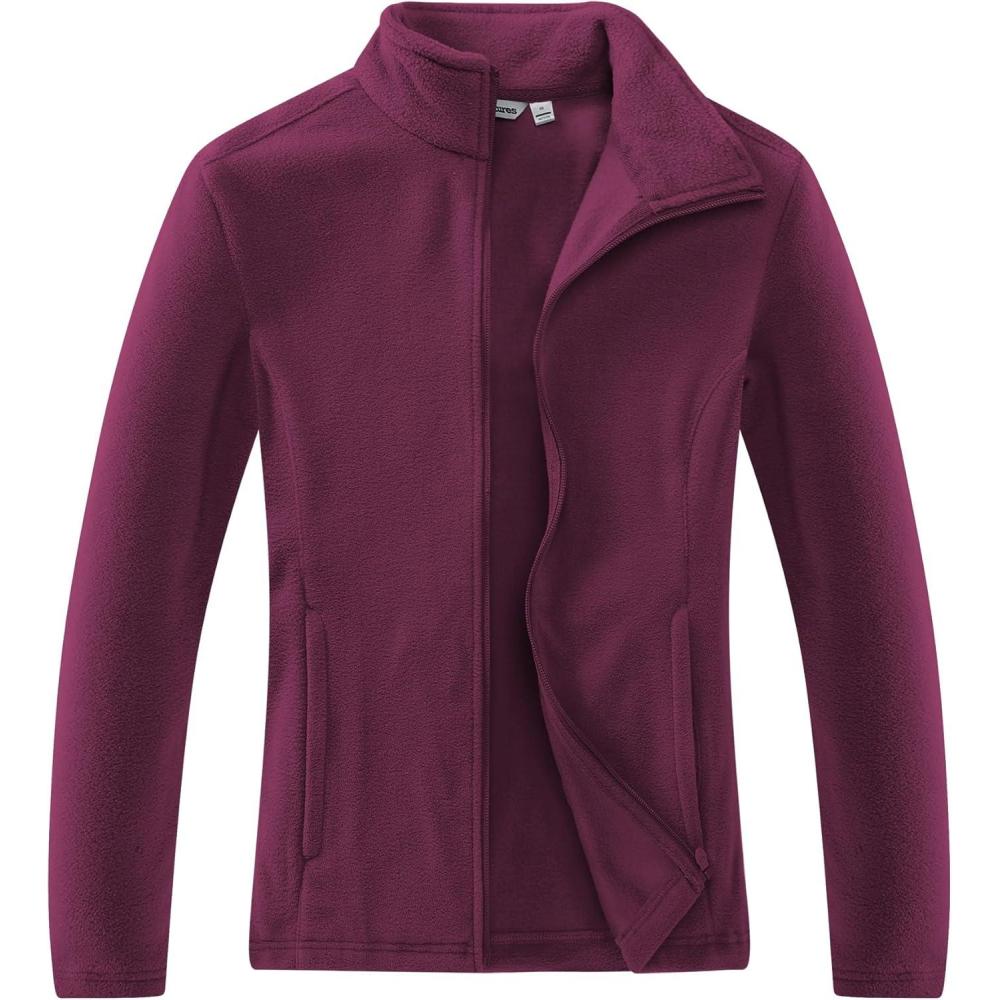 Outdoor Ventures Women’s Lightweight Warm Zip Up Long-Sleeve Soft Polar Fleece Jacket for Fall Winter(Dark Fuchsia)