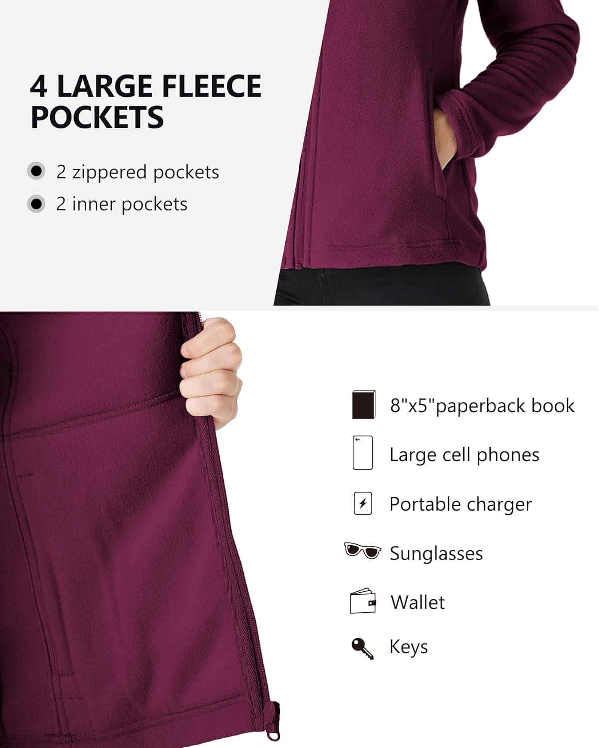 Outdoor Ventures Women’s Lightweight Warm Zip Up Long-Sleeve Soft Polar Fleece Jacket for Fall Winter(Dark Fuchsia)