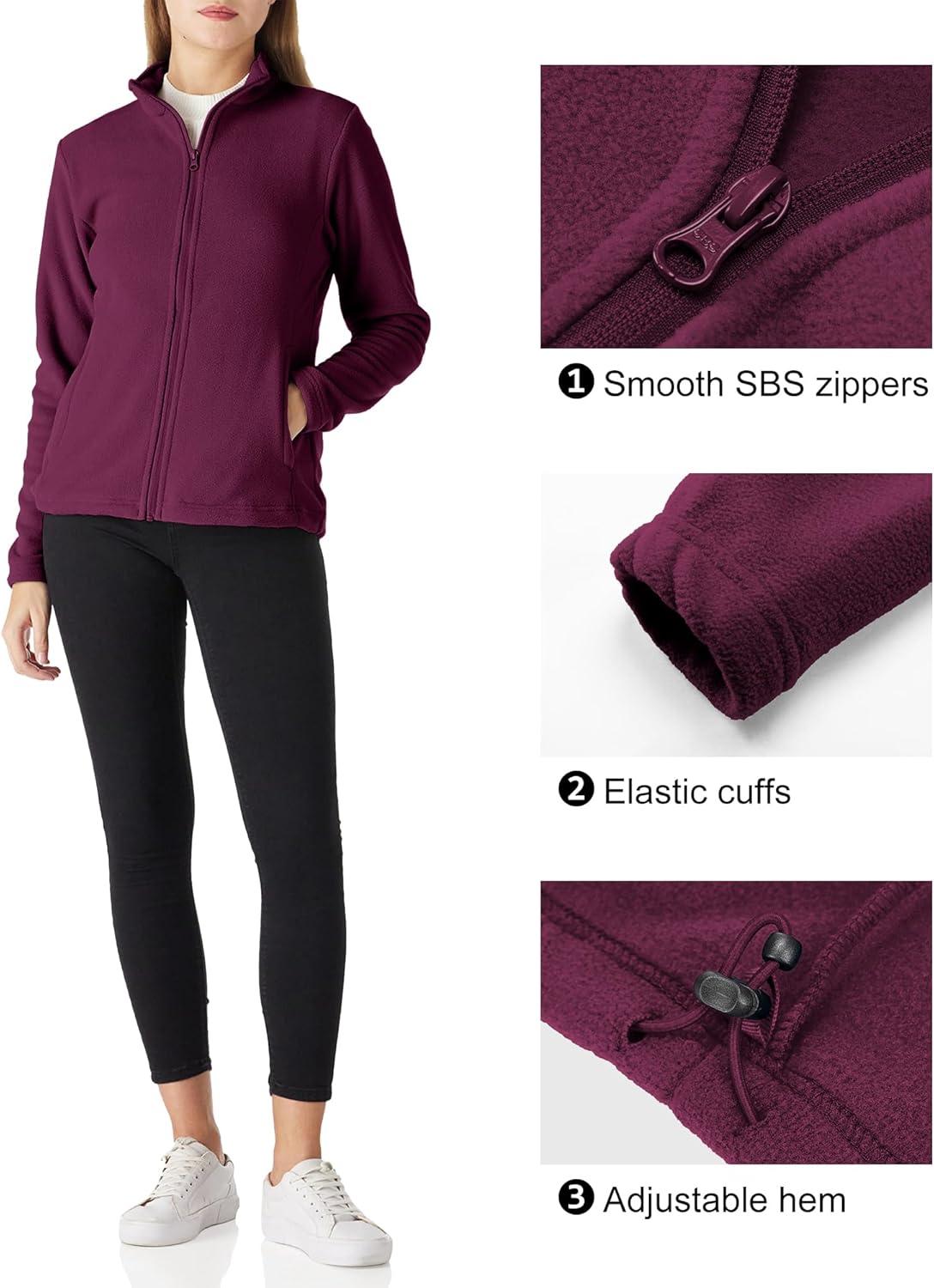 Outdoor Ventures Women’s Lightweight Warm Zip Up Long-Sleeve Soft Polar Fleece Jacket for Fall Winter(Dark Fuchsia)