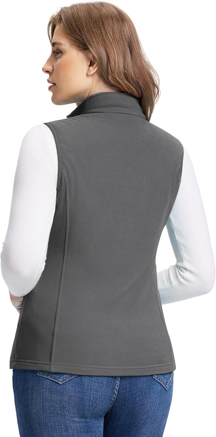 Outdoor Ventures Women’s Fleece Vest, Zip Up Lightweight Soft Running Vest Outerwear Sleeveless with Pockets(Dark Grey)