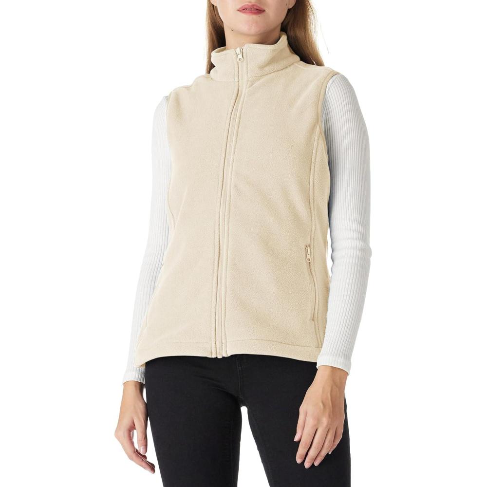 Outdoor Ventures Women’s Polar Fleece Zip Vest Outerwear with Pockets,Warm Sleeveless Coat Vest for Fall & Winter(Khaki)