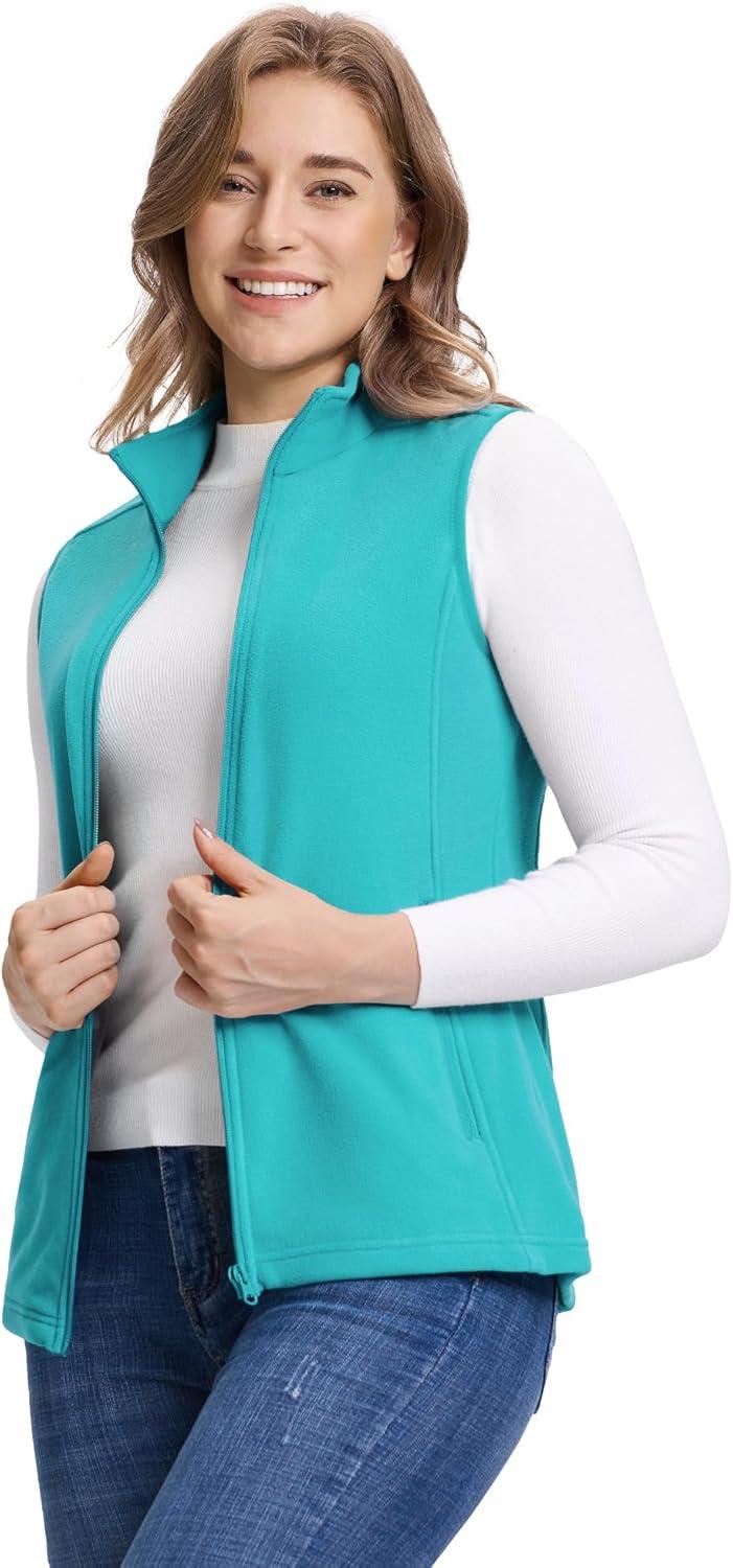 Outdoor Ventures Women’s Fleece Vest, Zip Up Lightweight Soft Running Vest Outerwear Sleeveless with Pockets(Aquamarine Blue)