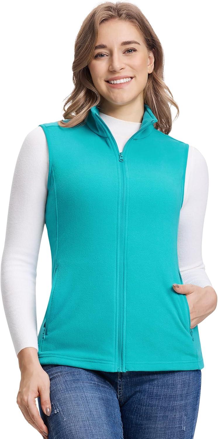 Outdoor Ventures Women’s Fleece Vest, Zip Up Lightweight Soft Running Vest Outerwear Sleeveless with Pockets(Aquamarine Blue)