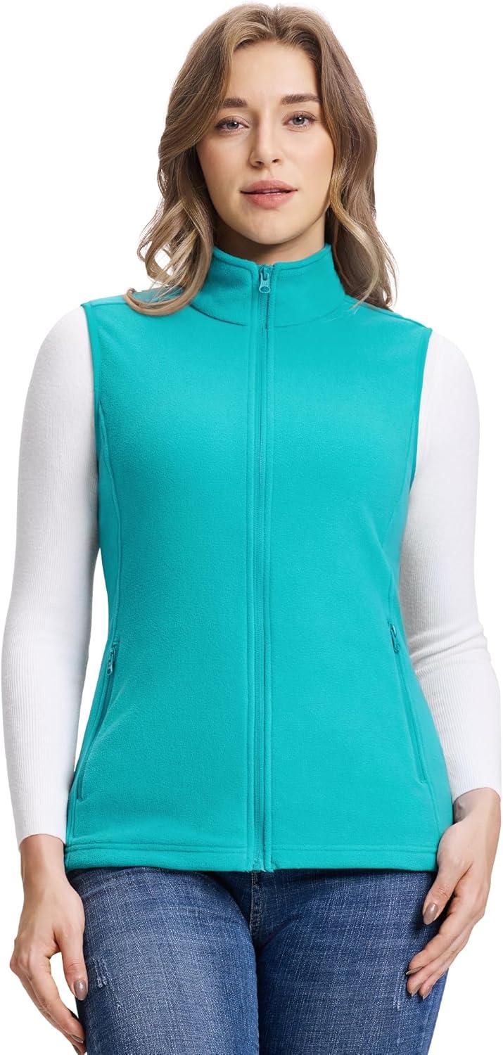 Outdoor Ventures Women’s Fleece Vest, Zip Up Lightweight Soft Running Vest Outerwear Sleeveless with Pockets(Aquamarine Blue)
